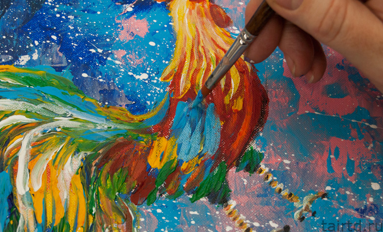 Рисуем петуха акриловыми красками