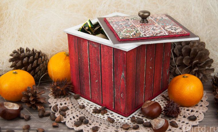 Декупаж новогоднего короба для сладостей Декупаж новогоднего короба для сладостей