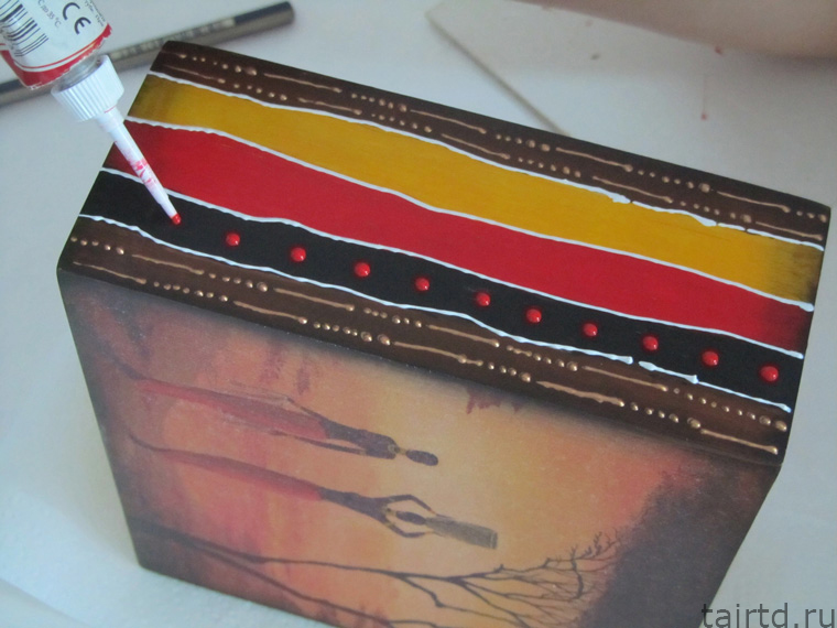 Делаем короб для чая «Яркая Африка». Декупаж и точечная роспись. Делаем короб для чая «Яркая Африка». Декупаж и точечная роспись.