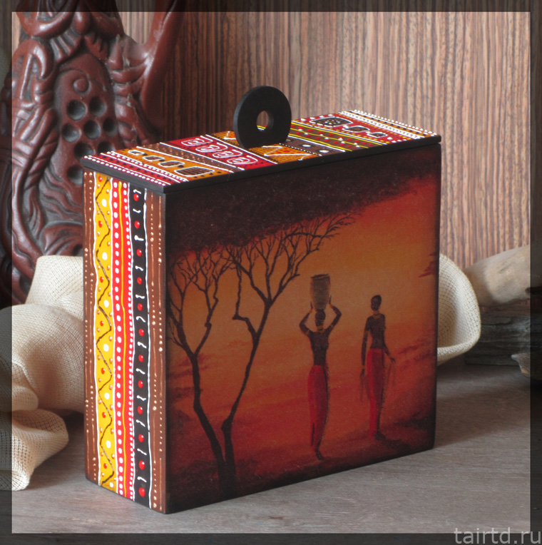 Делаем короб для чая «Яркая Африка». Декупаж и точечная роспись. Делаем короб для чая «Яркая Африка». Декупаж и точечная роспись.