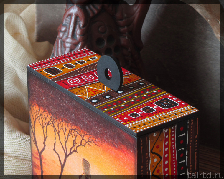 Делаем короб для чая «Яркая Африка». Декупаж и точечная роспись. Делаем короб для чая «Яркая Африка». Декупаж и точечная роспись.