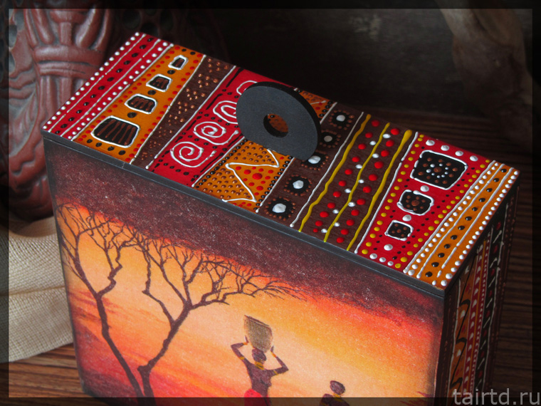 Делаем короб для чая «Яркая Африка». Декупаж и точечная роспись. Делаем короб для чая «Яркая Африка». Декупаж и точечная роспись.