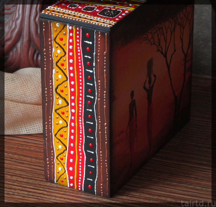 Делаем короб для чая «Яркая Африка». Декупаж и точечная роспись. Делаем короб для чая «Яркая Африка». Декупаж и точечная роспись.