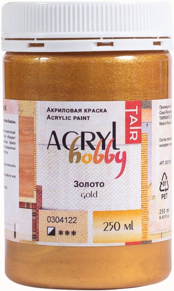 Золото, краска "Акрил-Хобби", 250 мл - «Таир»